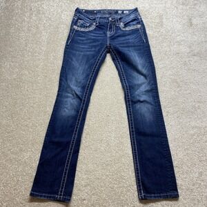 Miss Me Jeans Womens 25 Blue Mid Rise Cropped‎ Stretch Embroidered Western